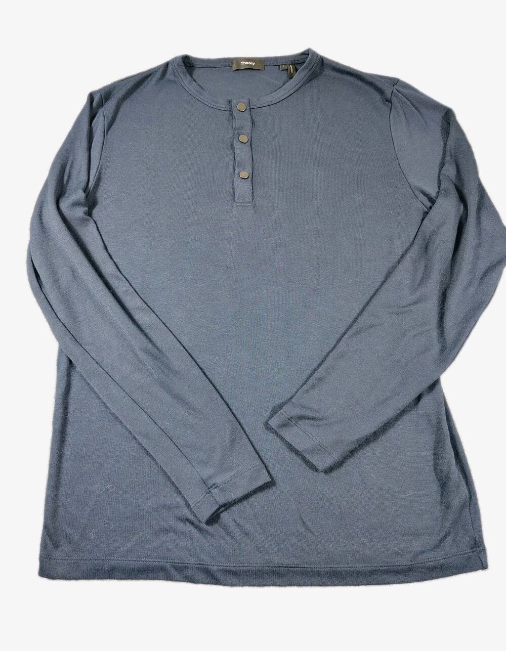 Theory Snap Henley Long Sleeve Shirt Men's L Blue Stretch Modal Minimalist EUC